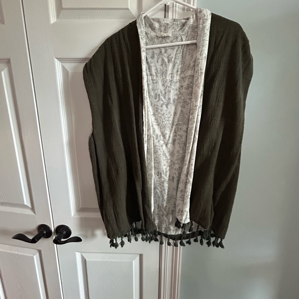 Olive Green Kimono with Fringe